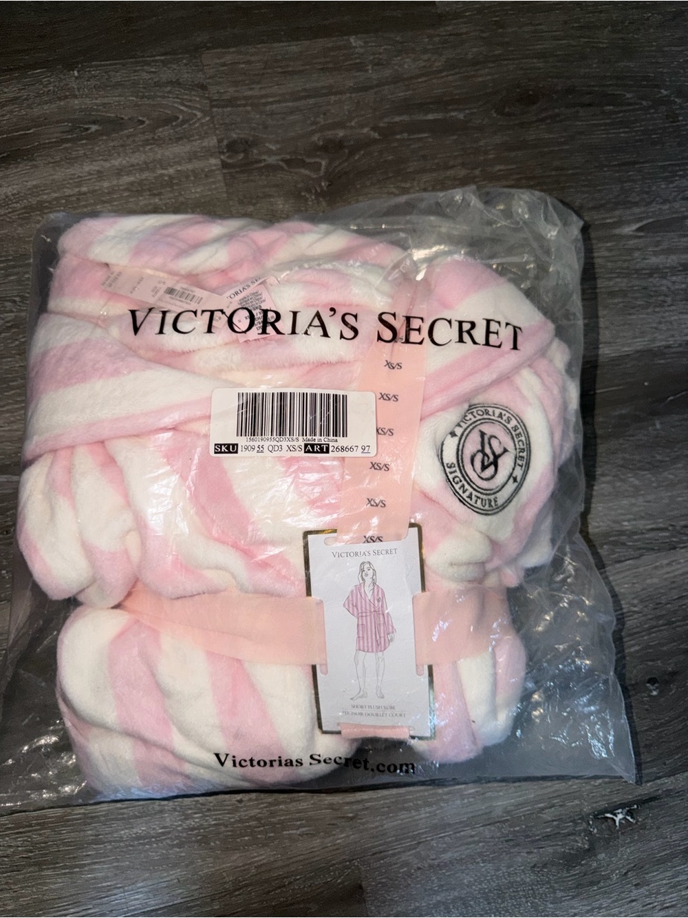 Victoria's Secret Pink & White Striped Plush Robe